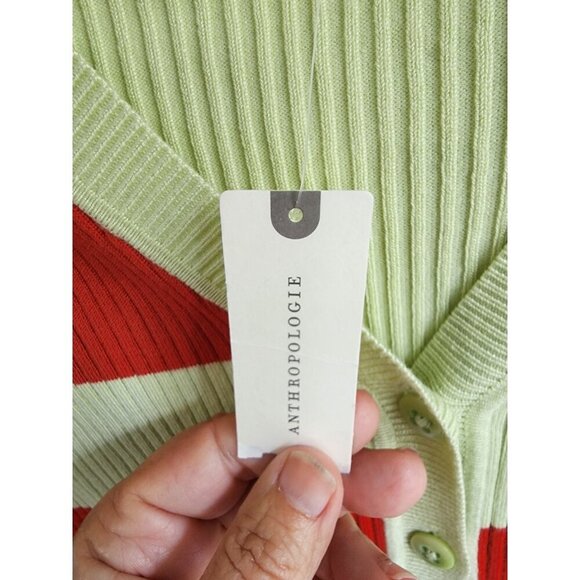 NEW Anthropologie Maeve Striped Vneck Cardigan Button-Up Red Green Womens  Small - Picture 6 of 11